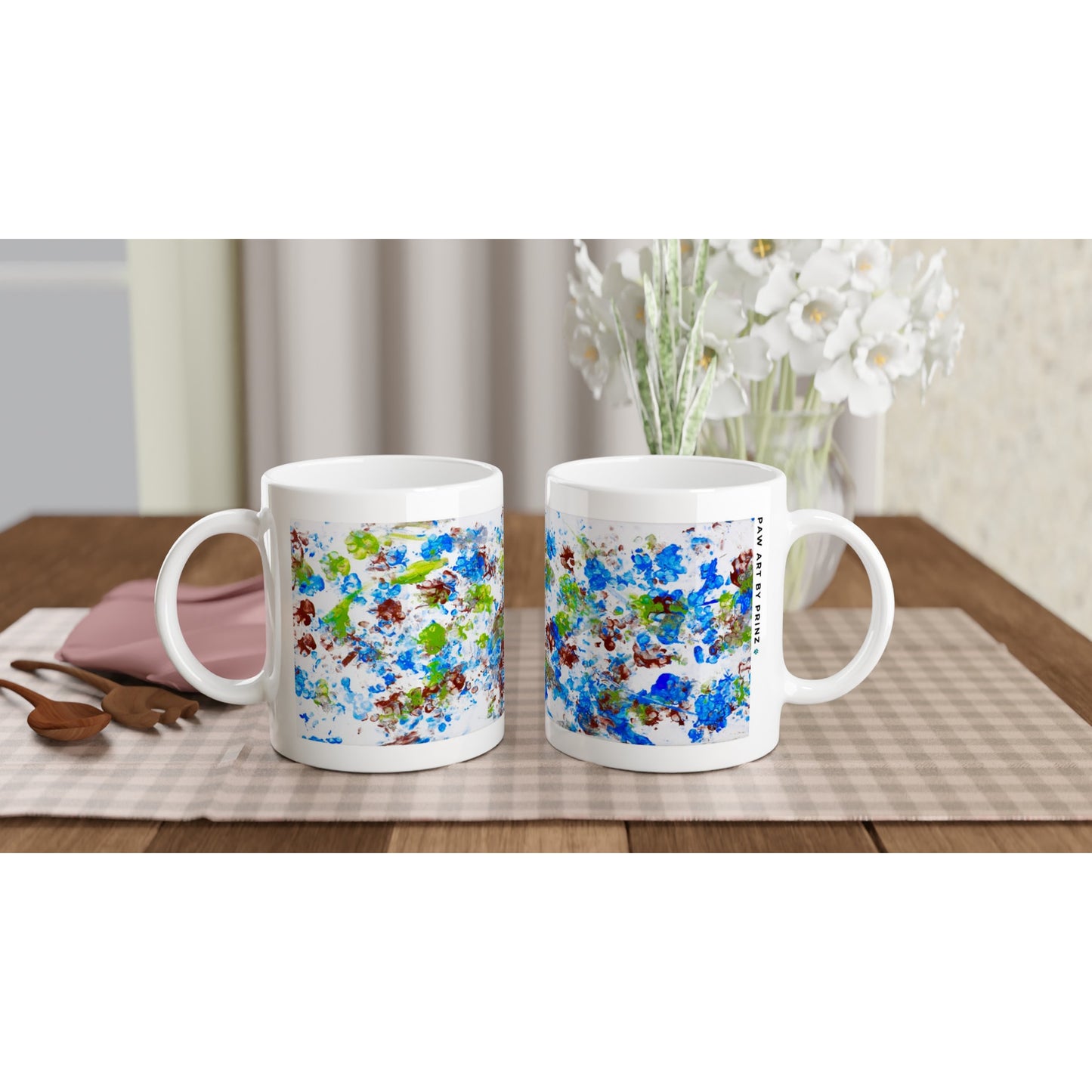 Paw Art by Prinz - White Ceramic Mug - The Blue Paw - Paw Art Artwork